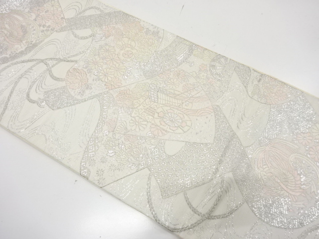 JAPANESE KIMONO / ANTIQUE FUKURO OBI / WOVEN CARRIAGE & FLOWER